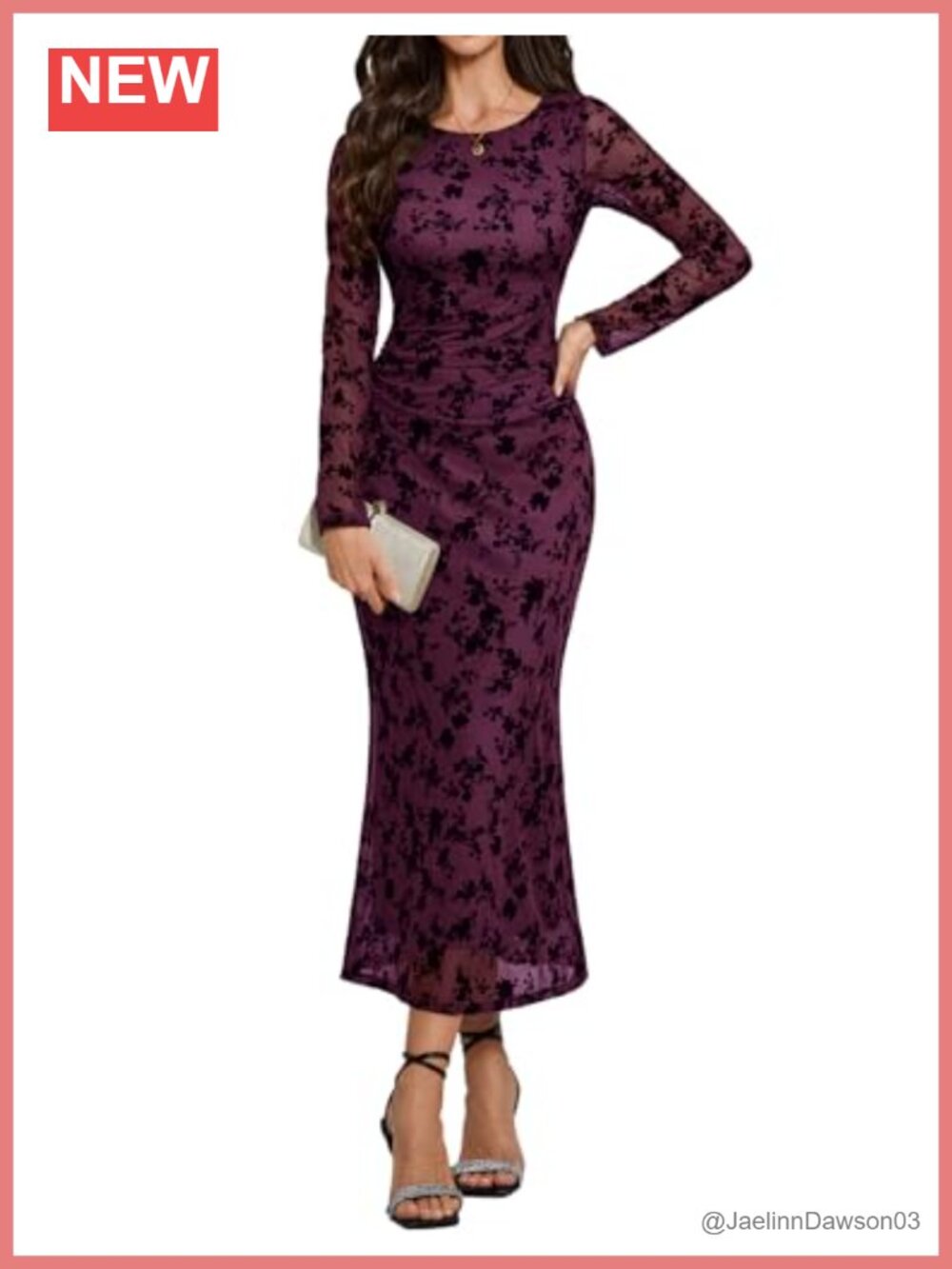 Women's Mesh Bodycon Long Sleeve Floral Maxi Dress Wedding Guest